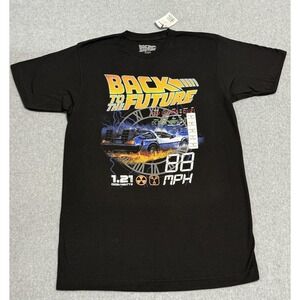 Back To The Future Shirt Mens Medium Black Graphic Tee Movie 80s DeLorean Car